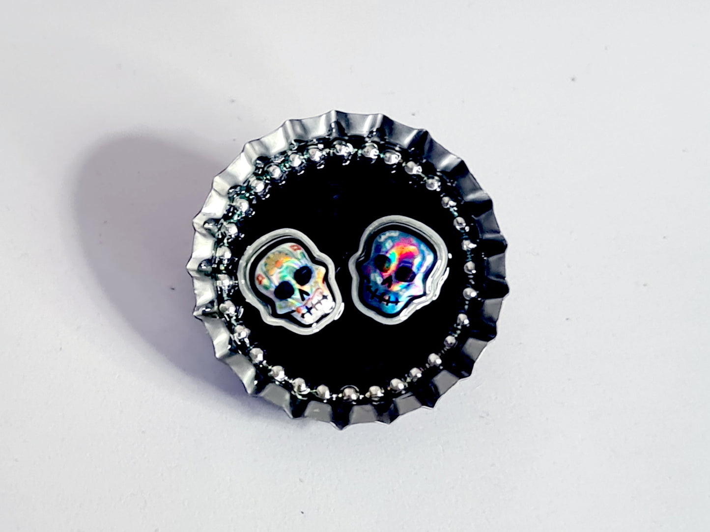 Day Of The Dead, Sugar Skull Bottle Cap Brooch 4