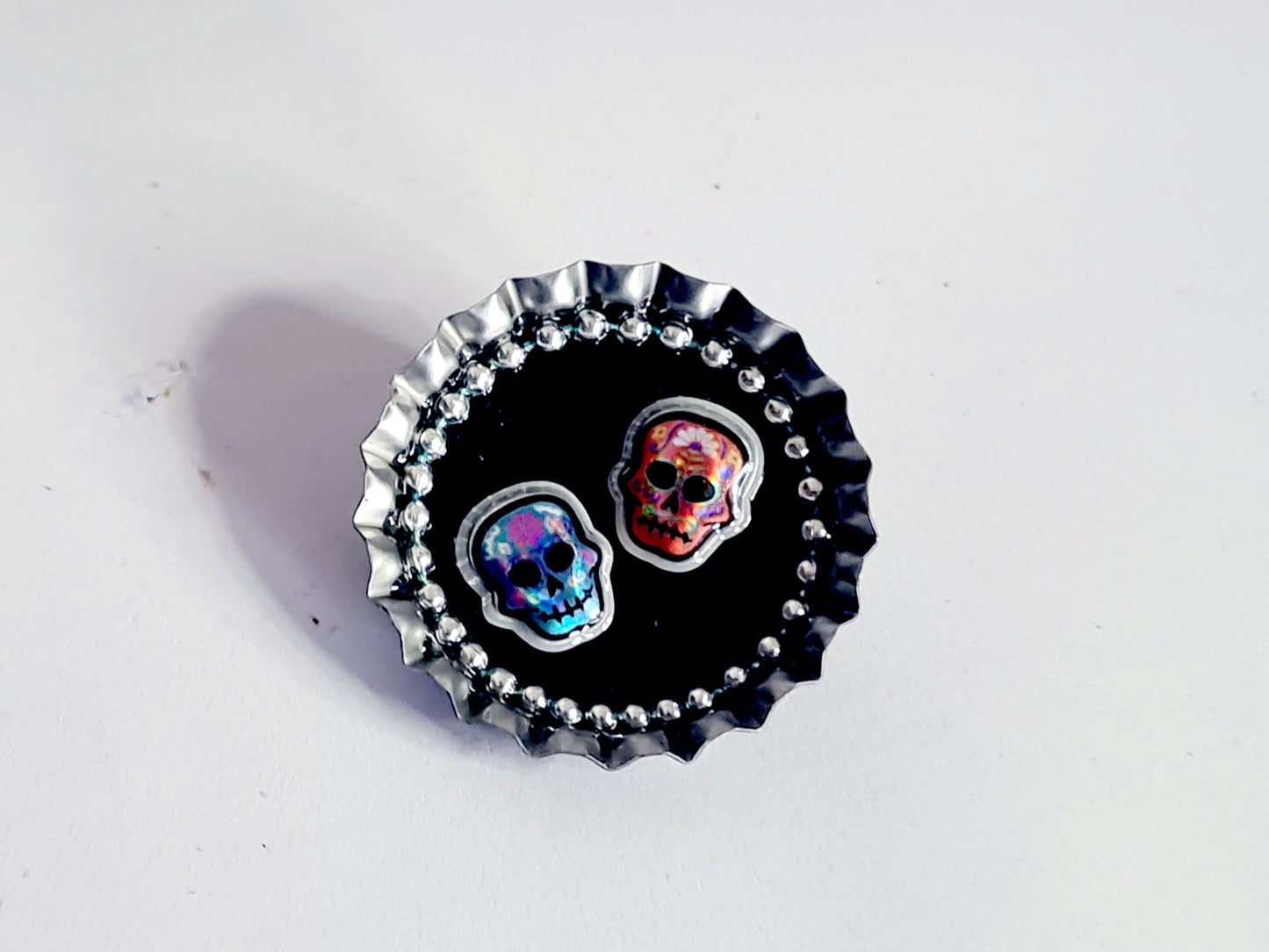 Day Of The Dead, Sugar Skull Bottle Cap Brooch 5
