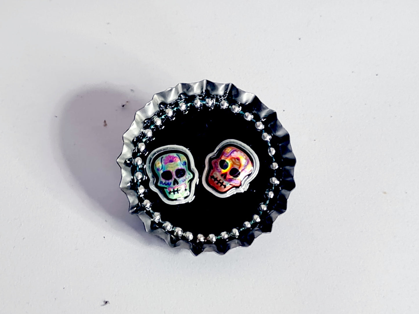 Day Of The Dead, Sugar Skull Bottle Cap Brooch 3