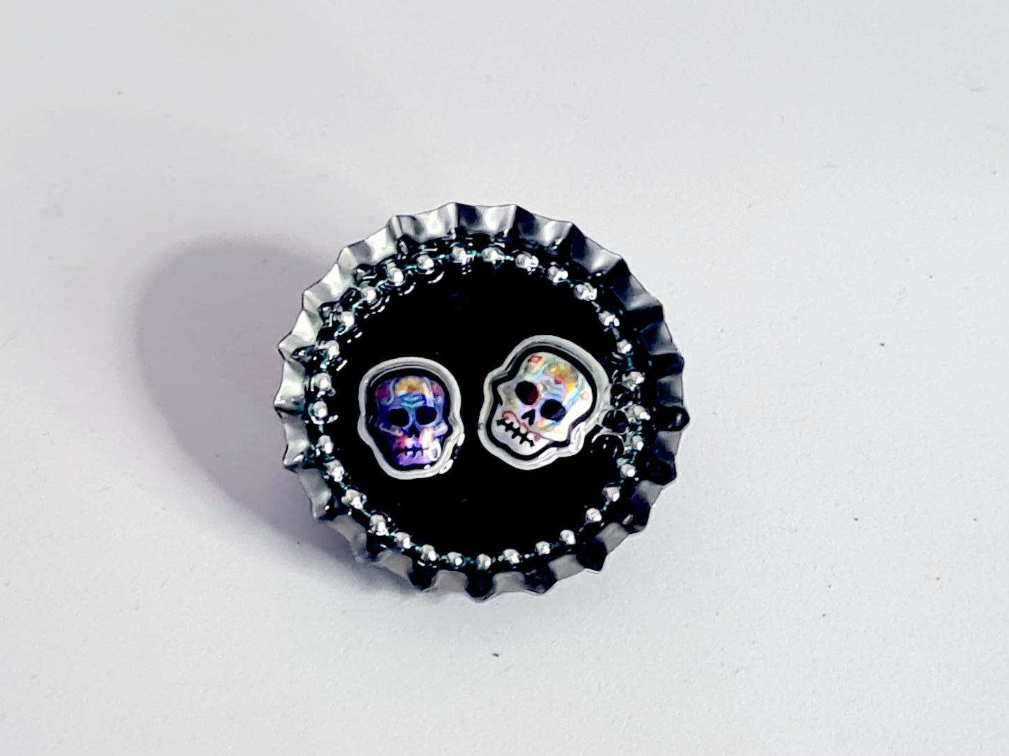Day Of The Dead, Sugar Skull Bottle Cap Brooch 2