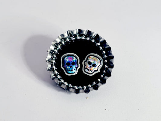 Day Of The Dead, Sugar Skull Bottle Cap Brooch 11