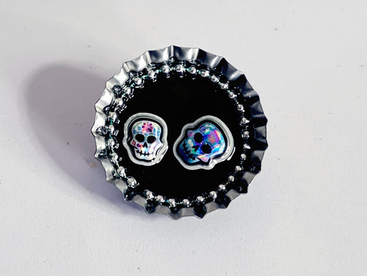 Day Of The Dead, Sugar Skull Bottle Cap Brooch 8