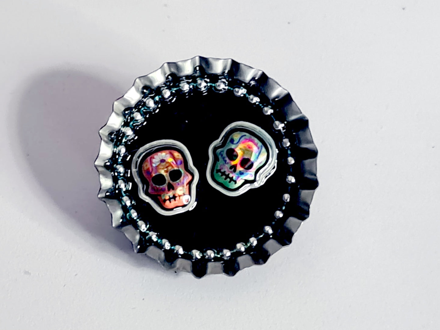 Day Of The Dead, Sugar Skull Bottle Cap Brooch 6