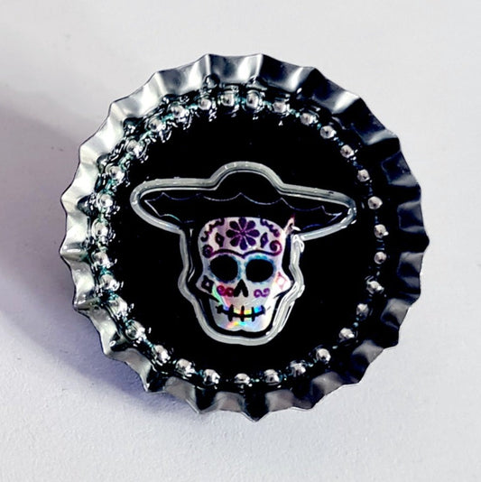 Day Of The Dead, Sugar Skull Bottle Cap Brooch 23