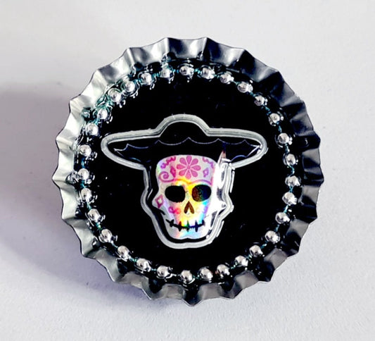 Day Of The Dead, Sugar Skull Bottle Cap Brooch 22
