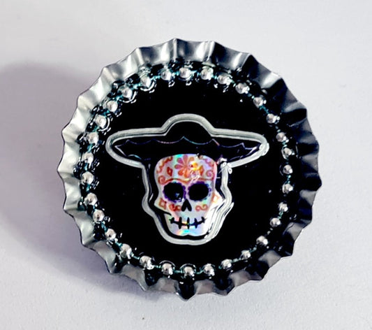 Day Of The Dead, Sugar Skull Bottle Cap Brooch 21