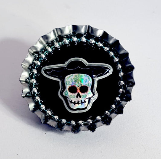 Day Of The Dead, Sugar Skull Bottle Cap Brooch 20