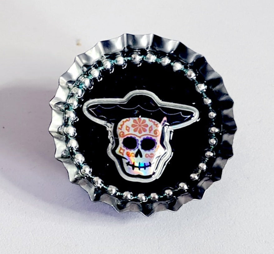 Day Of The Dead, Sugar Skull Bottle Cap Brooch 19