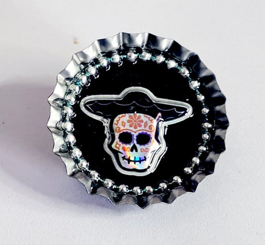 Day Of The Dead, Sugar Skull Bottle Cap Brooch 19