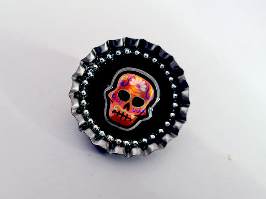 Day Of The Dead, Sugar Skull Bottle Cap Brooch 18