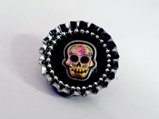 Day Of The Dead, Sugar Skull Bottle Cap Brooch 17