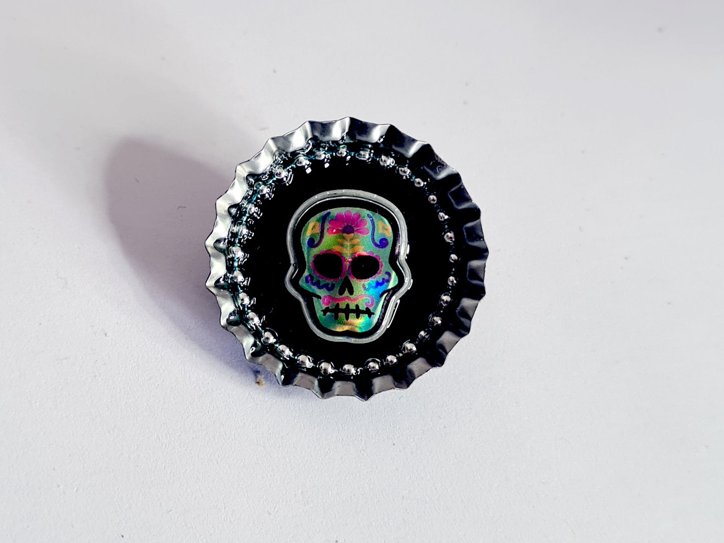 Day Of The Dead, Sugar Skull Bottle Cap Brooch 16