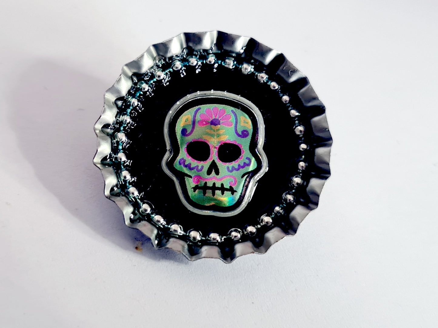 Day Of The Dead, Sugar Skull Bottle Cap Brooch 16