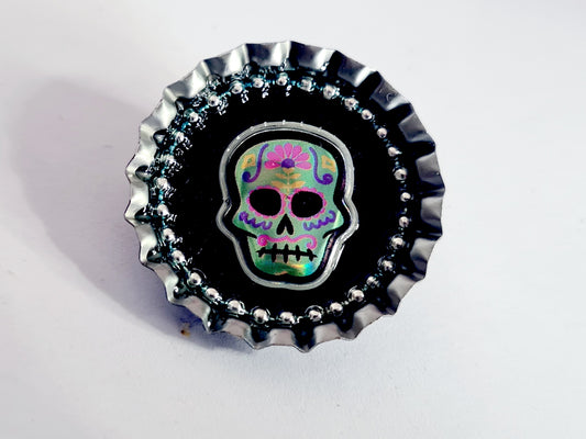 Day Of The Dead, Sugar Skull Bottle Cap Brooch 16