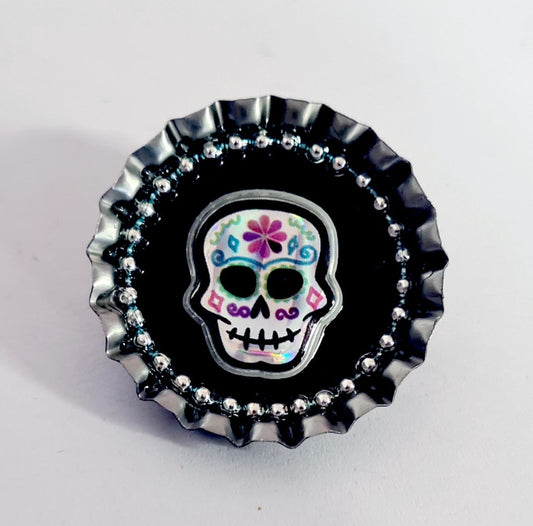 Day Of The Dead, Sugar Skull Bottle Cap Brooch 15