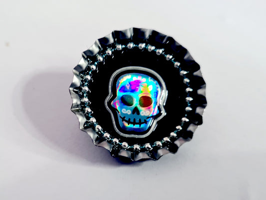Day Of The Dead, Sugar Skull Bottle Cap Brooch 14