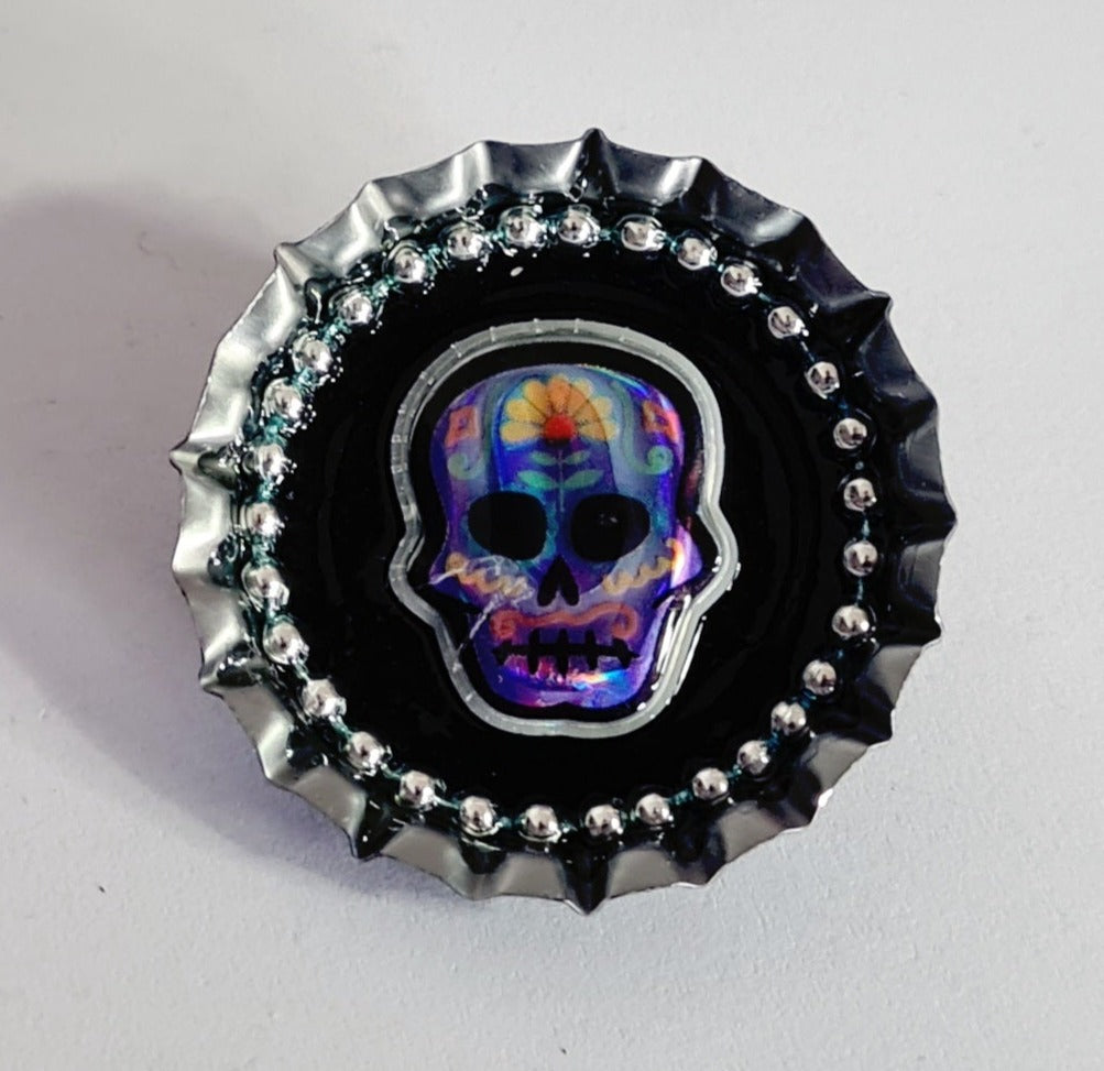Day Of The Dead, Sugar Skull Bottle Cap Brooch 13