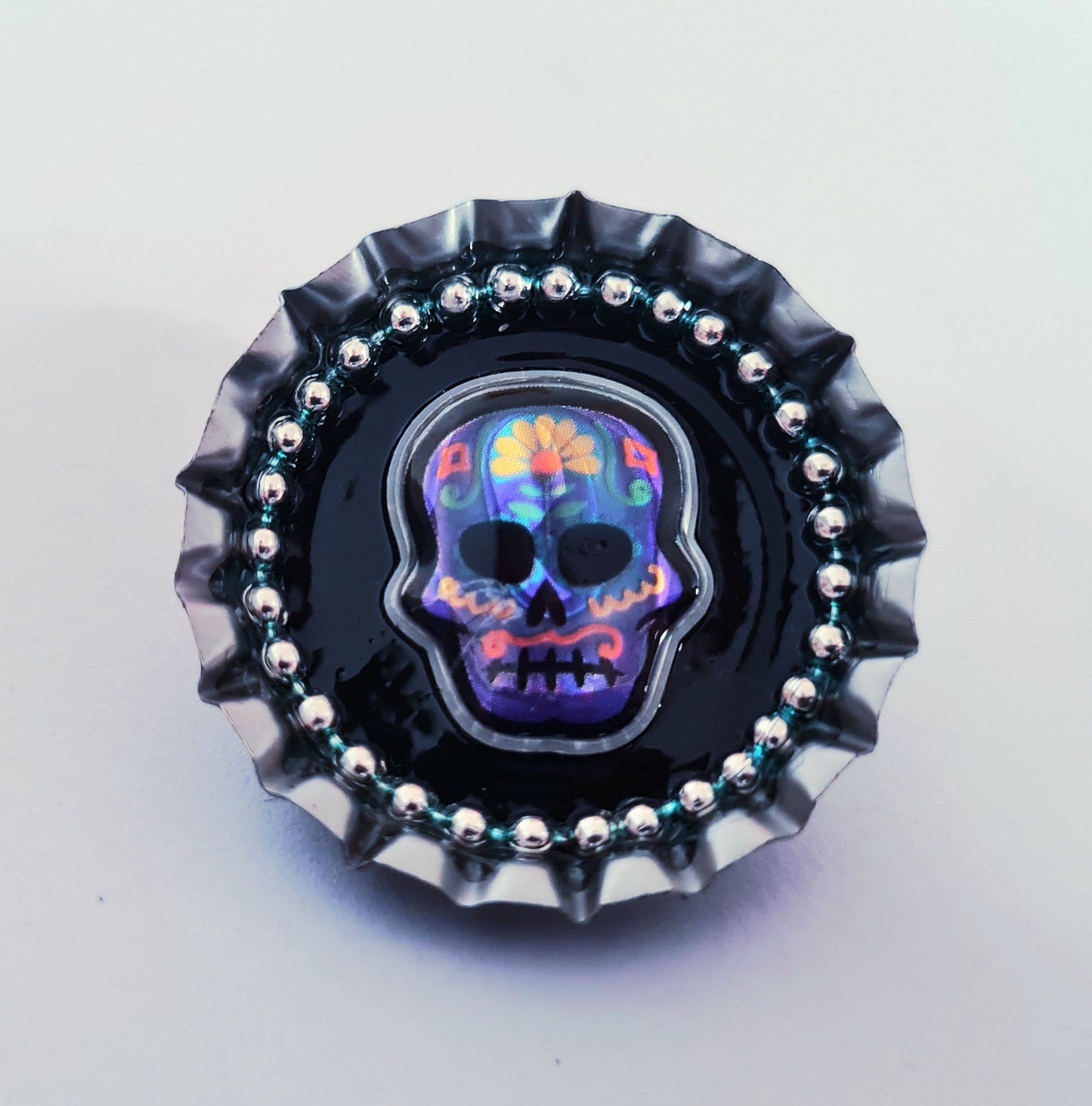 Day Of The Dead, Sugar Skull Bottle Cap Brooch 13