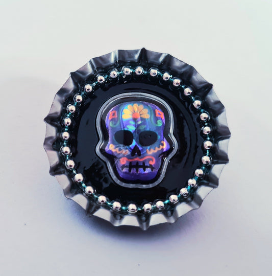 Day Of The Dead, Sugar Skull Bottle Cap Brooch 13