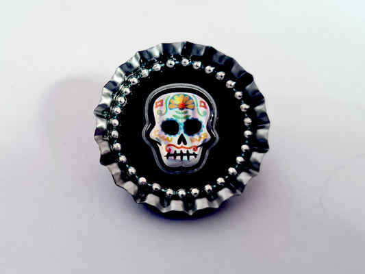 Day Of The Dead, Sugar Skull Bottle Cap Brooch 12