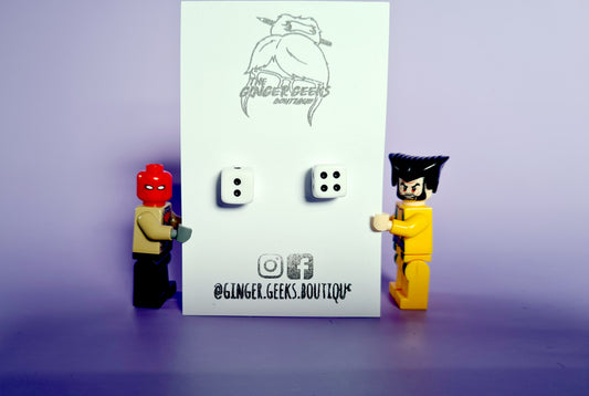 White Dice Studs